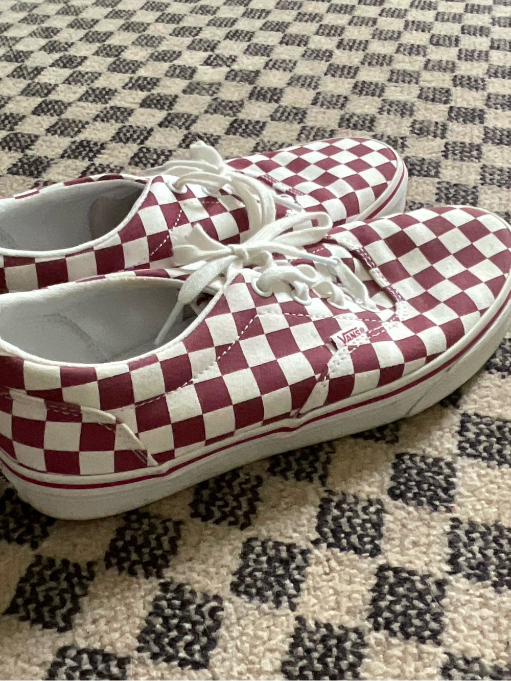 Vans Women’s Checkerboard Lace-Up Sneakers - Maroon/White